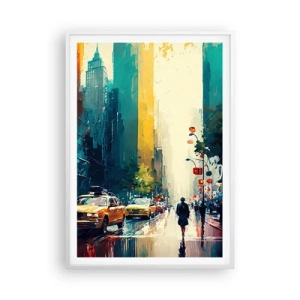 Poster in white frmae - New York - Even Rain Is Colourful - 70x100 cm