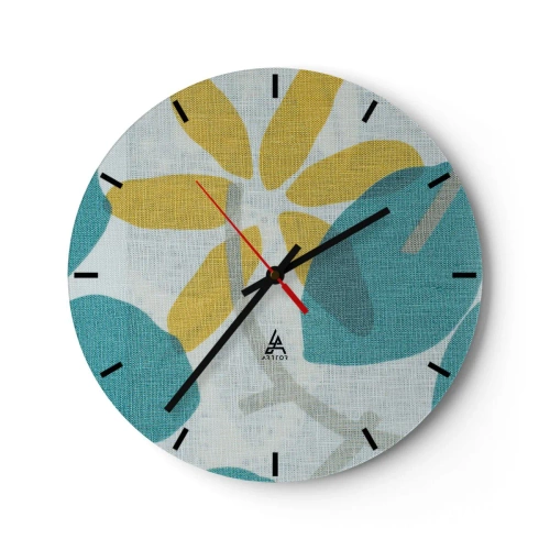 Wall clock - Clock on glass - Among Azure Leaves - 40x40 cm