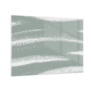 Glass picture - White stripes on a cool green background - 70x50cm - Abstrcat in Winter Climate - Modern wall decoration for the living room and bedroom ARTTOR