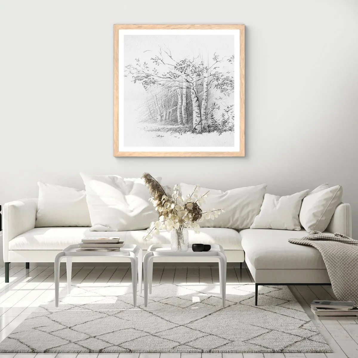 Poster in light oak frame - Holiday of Birch Forest - 40x40 cm
