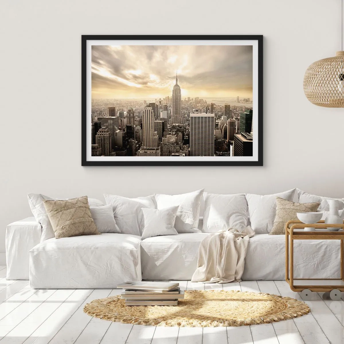 Poster in black frame - New York Woven in Grey - 100x70 cm