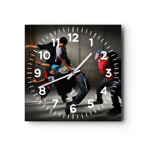 Wall clock - Clock on glass - Dancing with Street Wind - 30x30 cm