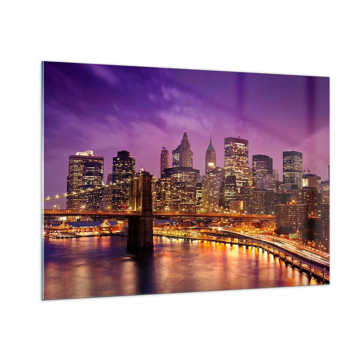 Glass picture - Violet and Gold Manhattan - 100x70 cm