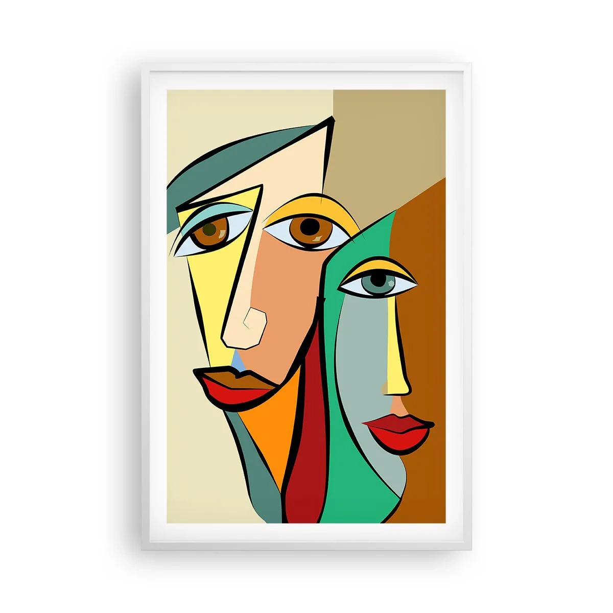 Poster in white frmae - Cubist Couple - 61x91 cm
