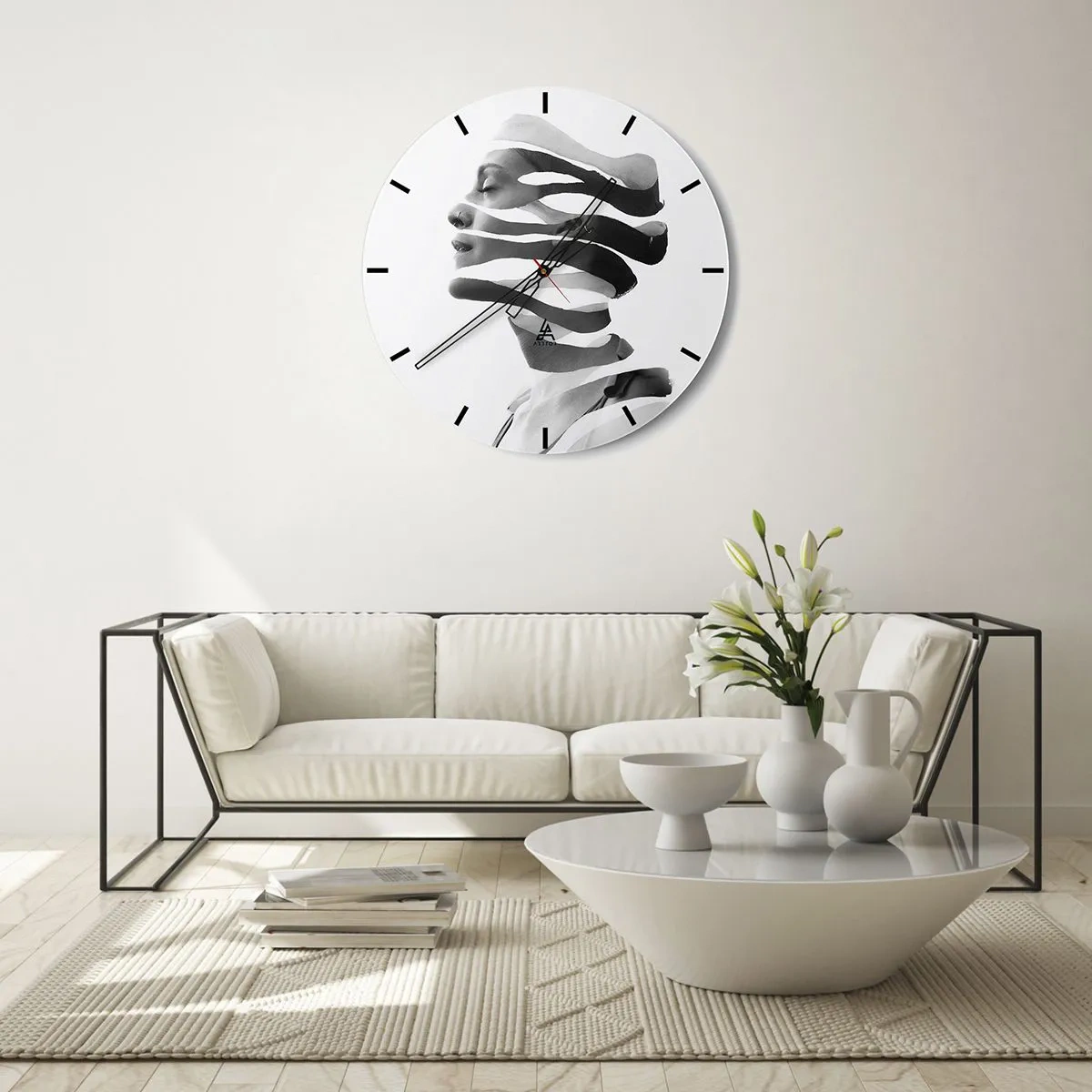 Wall clock - Clock on glass - Surrealistic Portrait - 30x30 cm