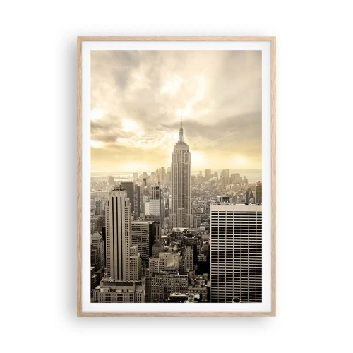 Poster in light oak frame - New York Woven in Grey - 70x100 cm