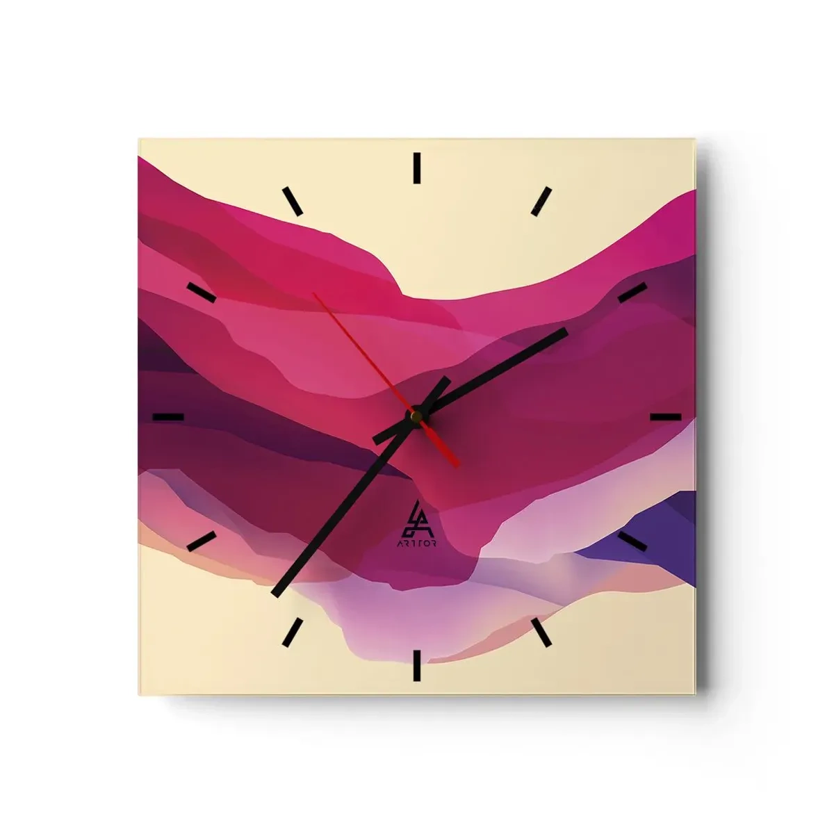 Wall clock - Clock on glass - Waves of Purple - 40x40 cm