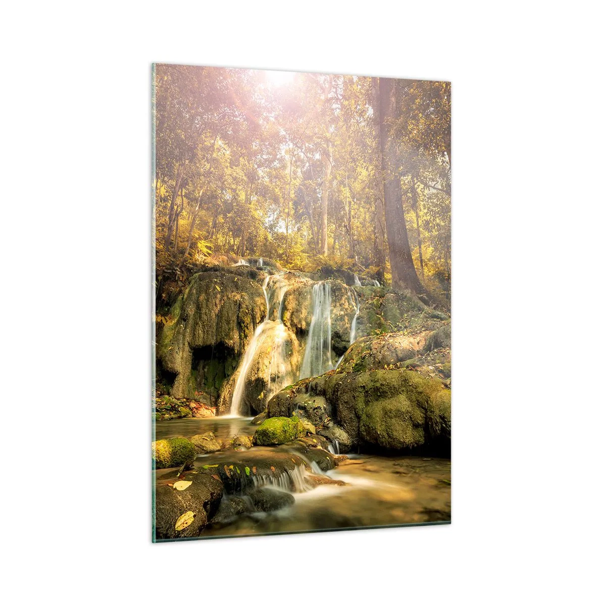 Glass picture - Forest Cascade in Green - 50x70 cm