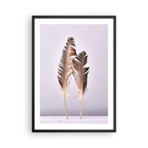Poster in black frame - Two brown feathers on a light background in a minimalist style - 50x70cm - Against Nothingness - Modern wall decoration for the living room and bedroom ARTTOR