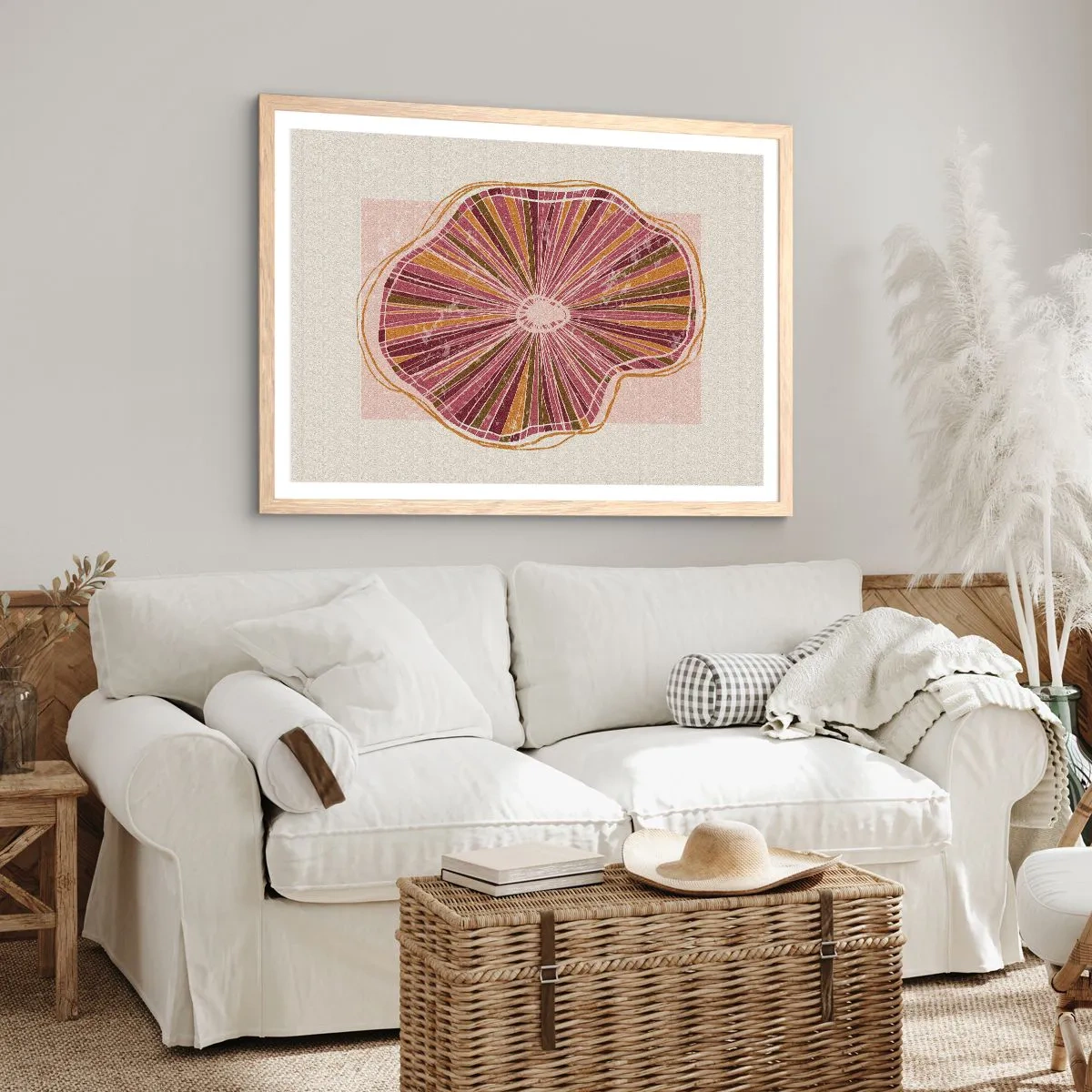 Poster in light oak frame - Radial Abstract - 70x50 cm