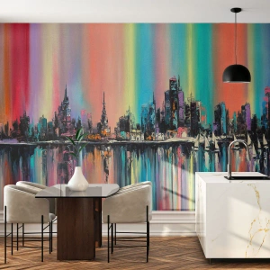 Photo Wallpaper Premium Sand - Run down with Night Lights - City, Architecture, River - 100x70 cm
