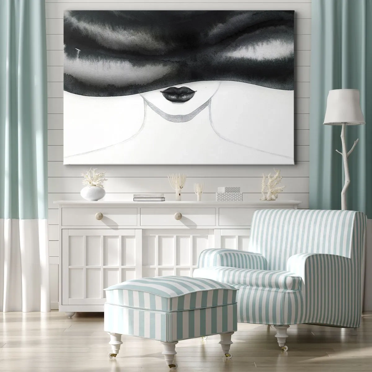 Canvas picture - A subtle portrait of a woman with her face covered in a monochrome style. - 70x50cm - Sensual Secret - Modern wall decoration for the living room and bedroom ARTTOR