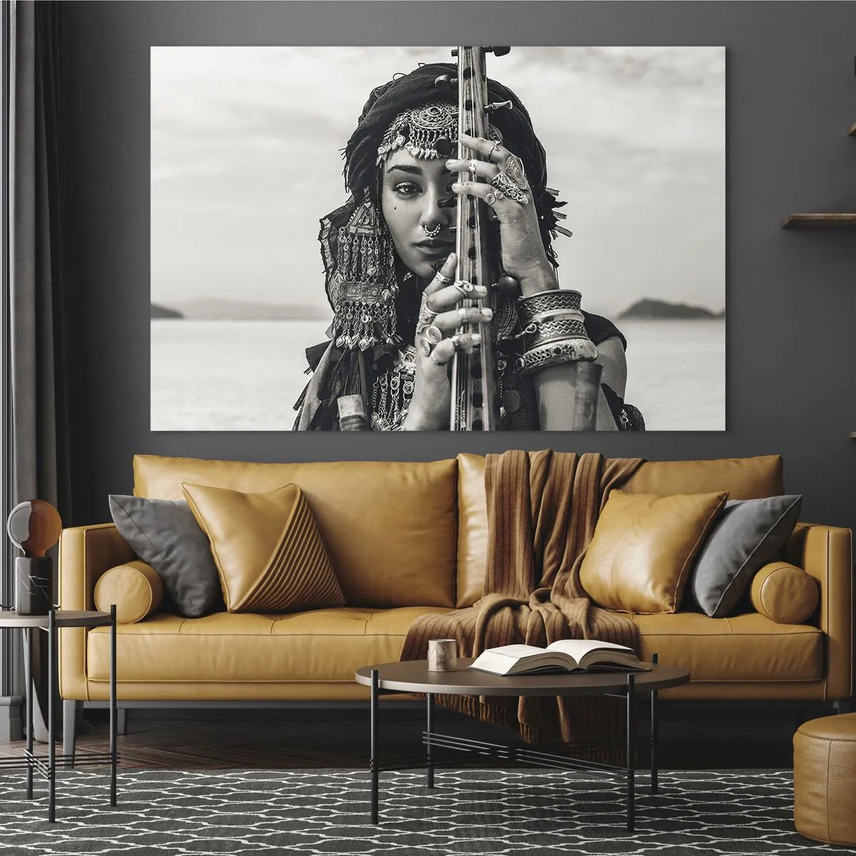 Glass picture - Woman in oriental jewelry with an instrument - 70x50cm - Only Music of the Orient - Modern wall decoration for the living room and bedroom ARTTOR
