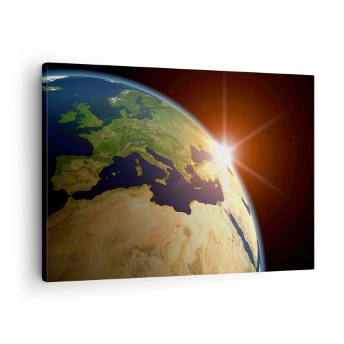 Canvas picture - View of Earth from space with sun rays on the horizon - 70x50cm - Sunrise  - Modern wall decoration for the living room and bedroom ARTTOR