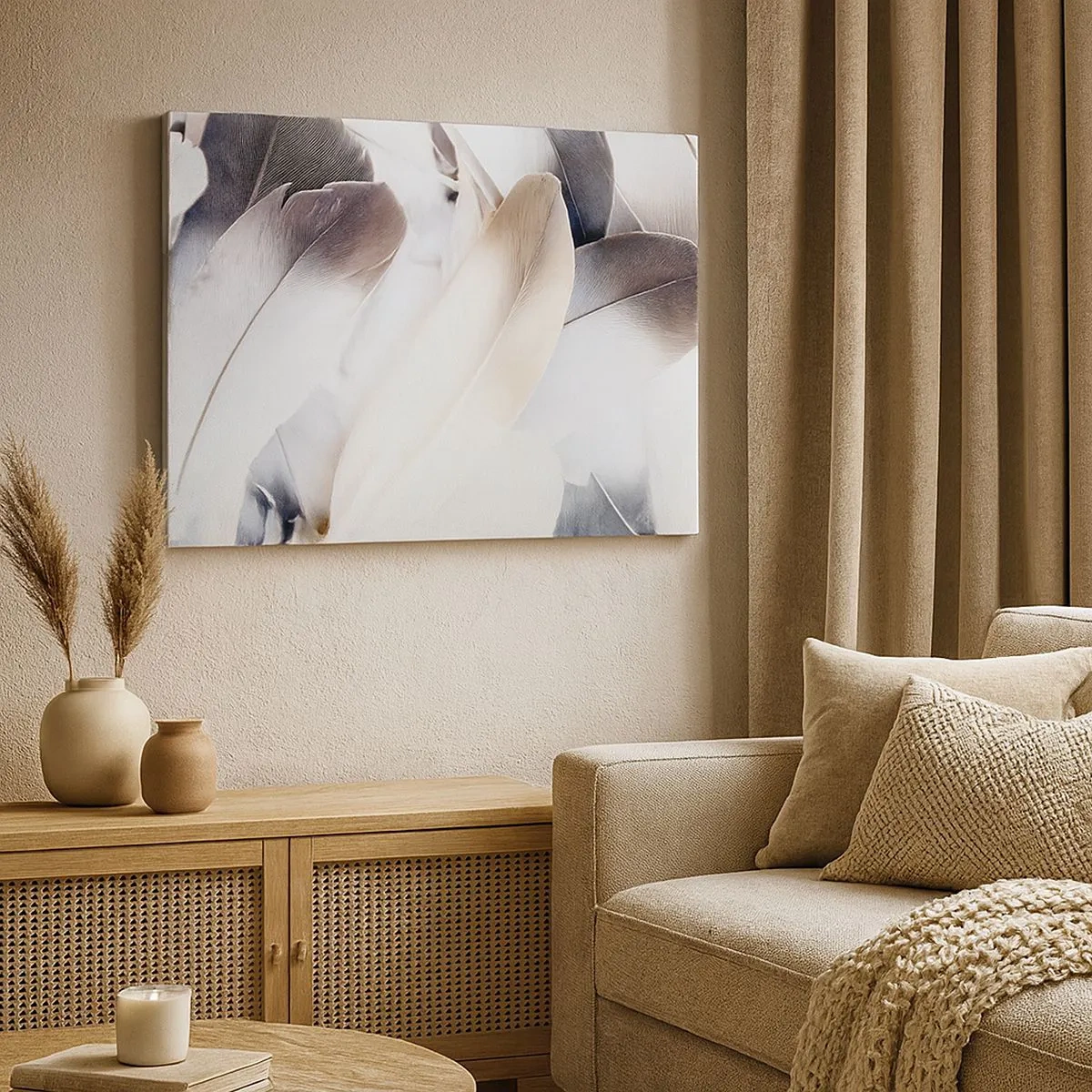 Canvas picture - Close-up of delicate feathers in shades of white and gray - 70x50cm - Almost Angelic - Modern wall decoration for the living room and bedroom ARTTOR