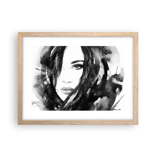 Poster in light oak frame - Portriat of a Lady in Black and White - 40x30 cm