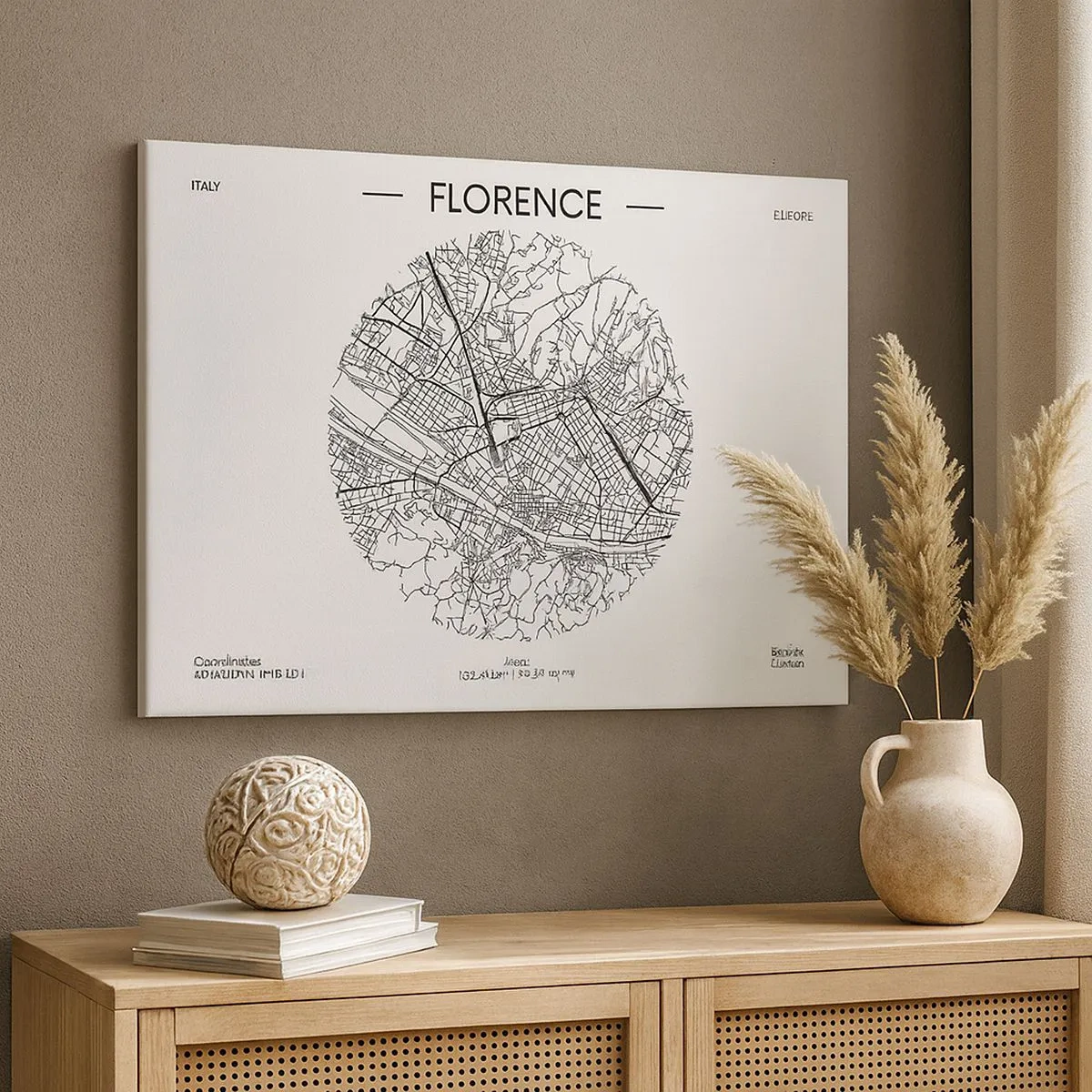Canvas picture - A map of Florence in a minimalist black and white style - 70x50cm - Anatomy of Florence - Modern wall decoration for the living room and bedroom ARTTOR