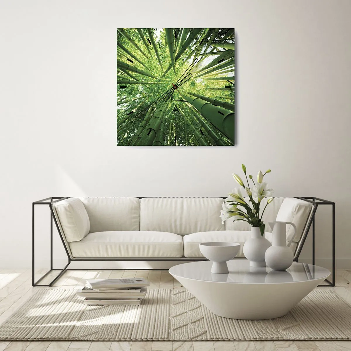 Wall clock - Clock on glass - In a Bamboo Forest - 40x40 cm