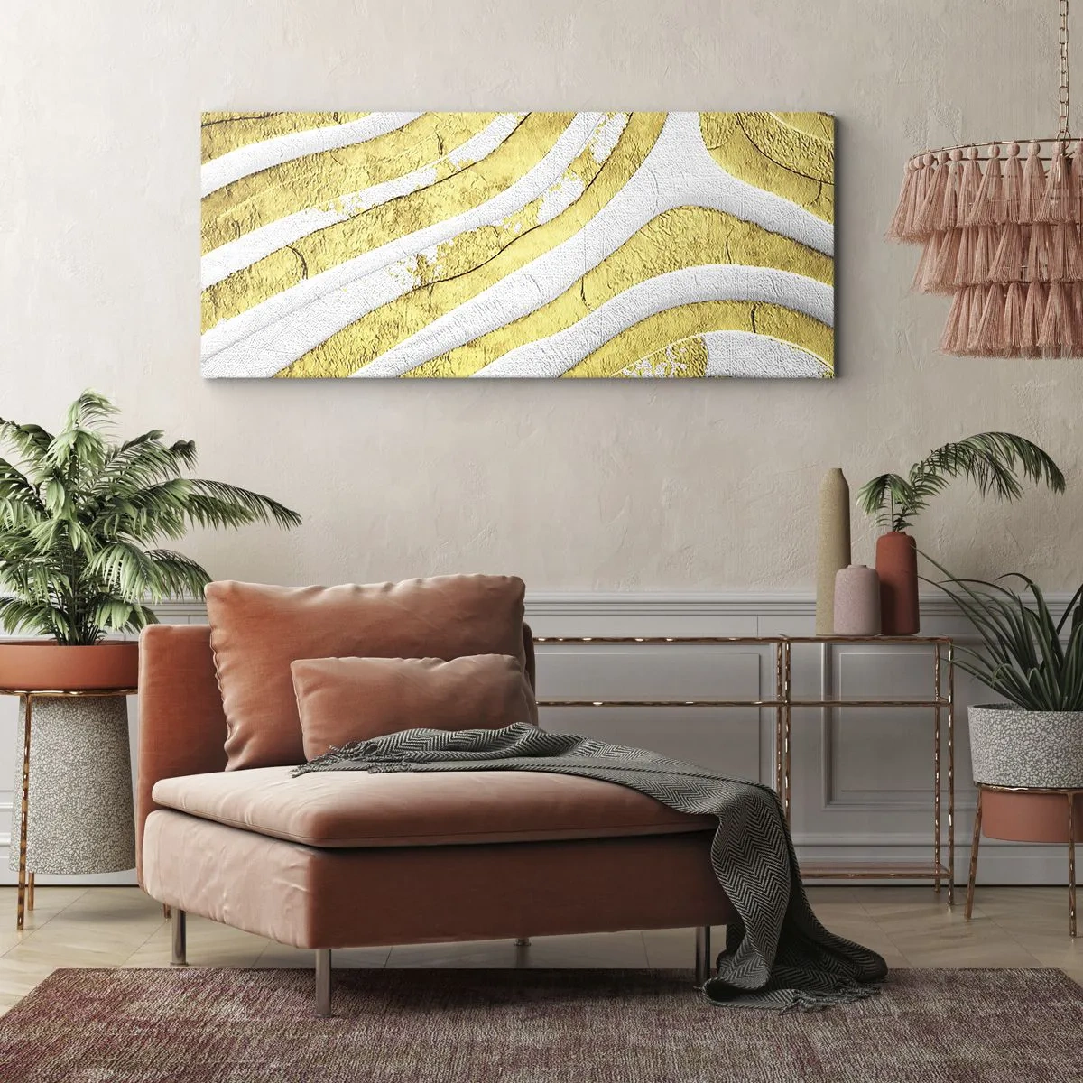 Canvas picture - Composition in White and Gold - 90x30 cm