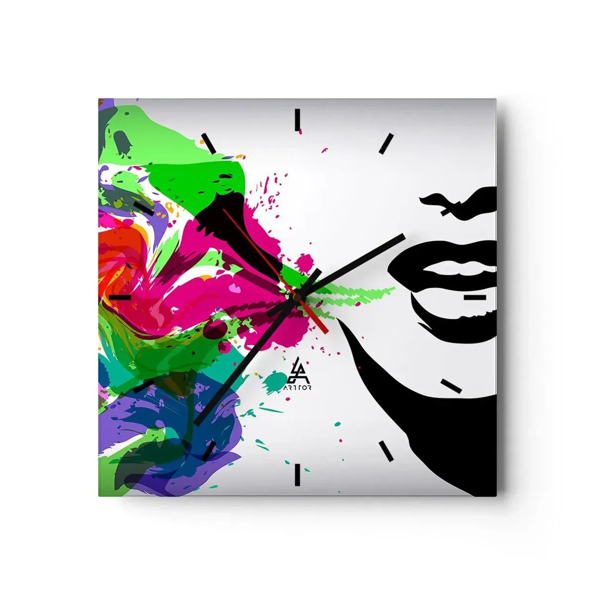Wall clock - Clock on glass - Tale in Colours of a Rainbow - 30x30 cm