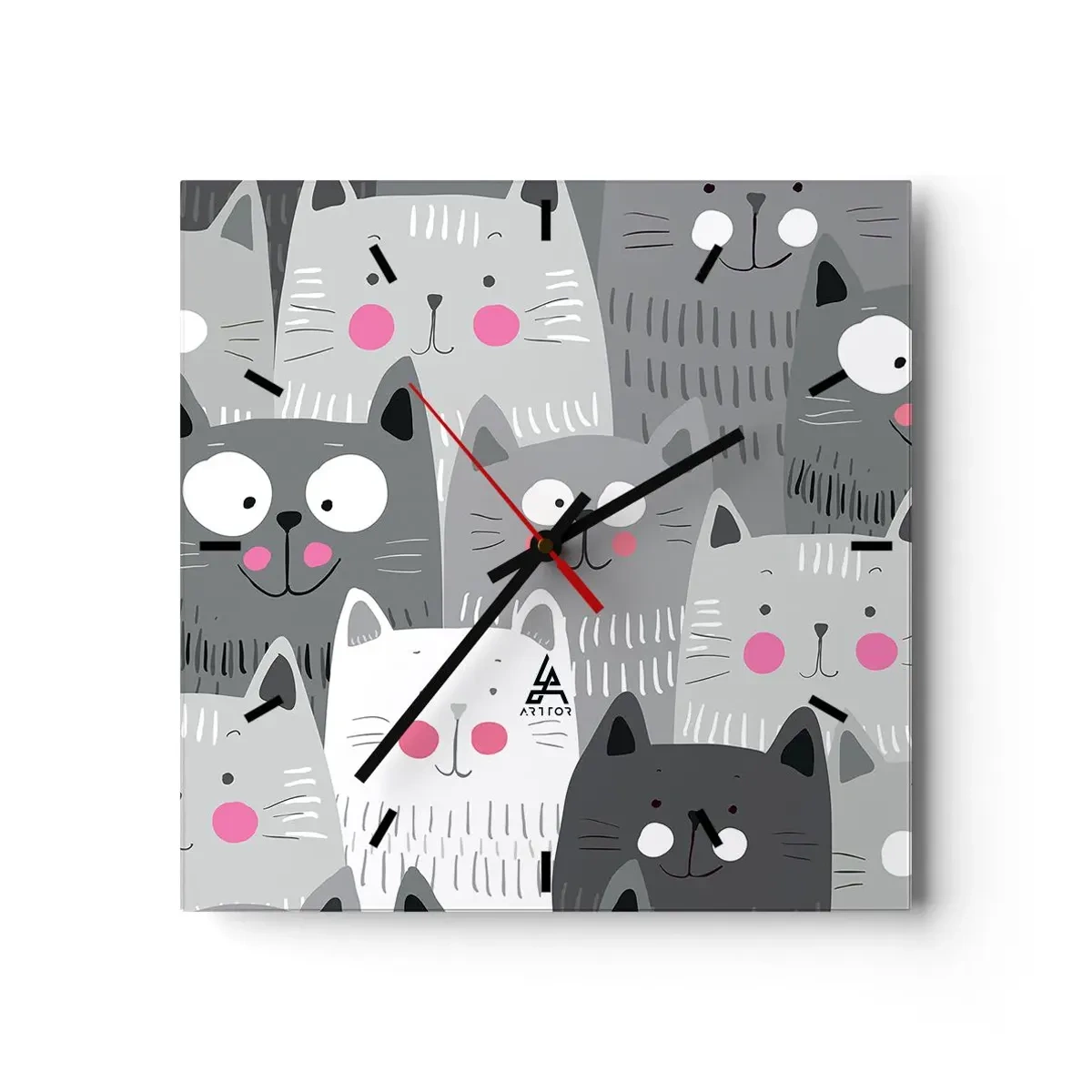 Wall clock - Clock on glass - Cat's World - 40x40 cm