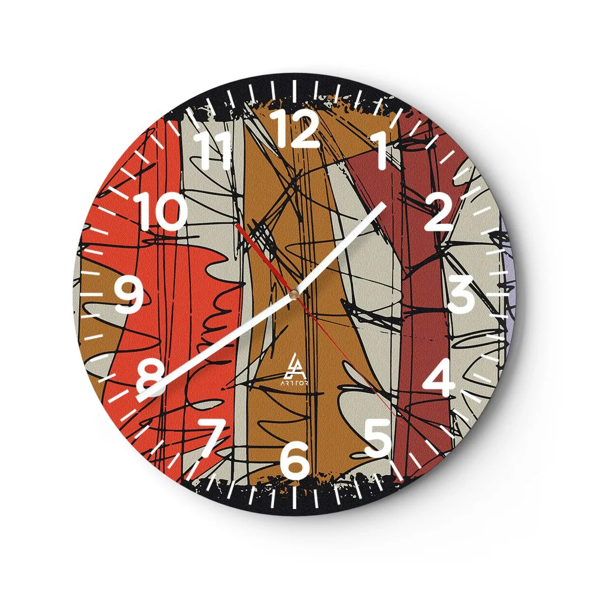 Wall clock - Clock on glass - Spontaneous Composition - 40x40 cm