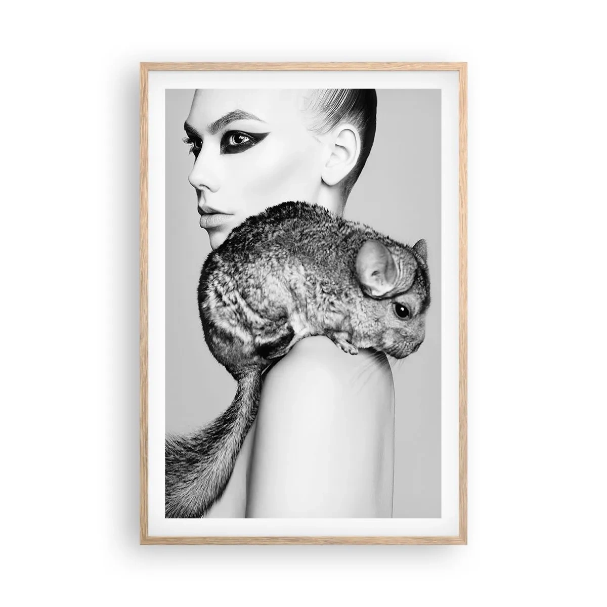 Poster in light oak frame - Lady with a Chinchilla - 61x91 cm