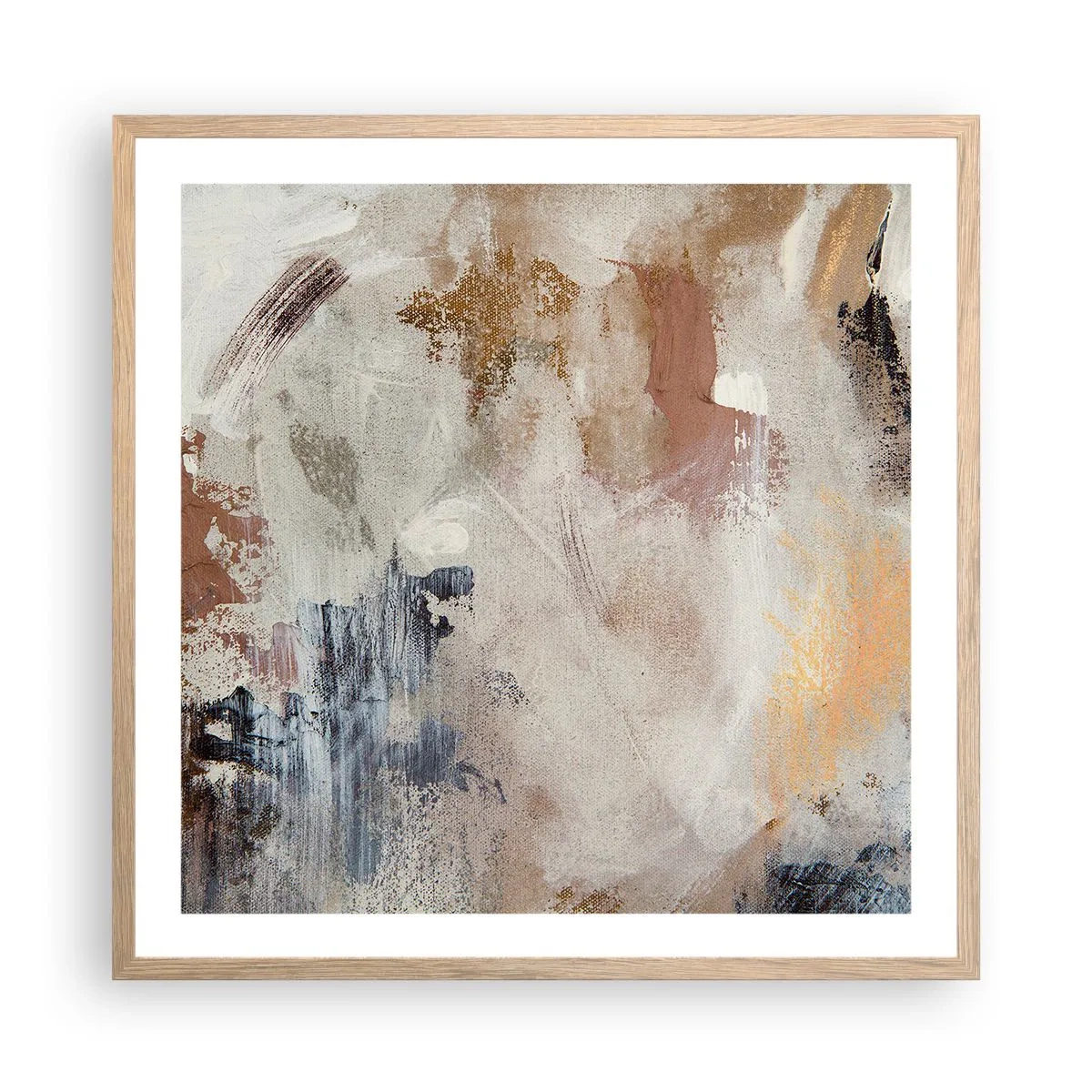 Poster in light oak frame - Foggy Abstract - 60x60 cm