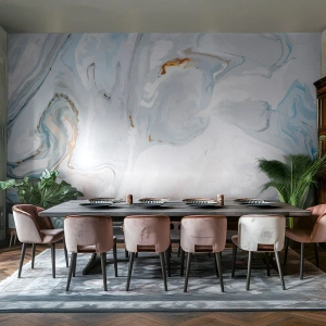 Photo Wallpaper Standard Eco - Marble abstraction in cool shades of blue and white - 100x70cm - White Fusion - Modern wall decoration for the living room and bedroom ARTTOR