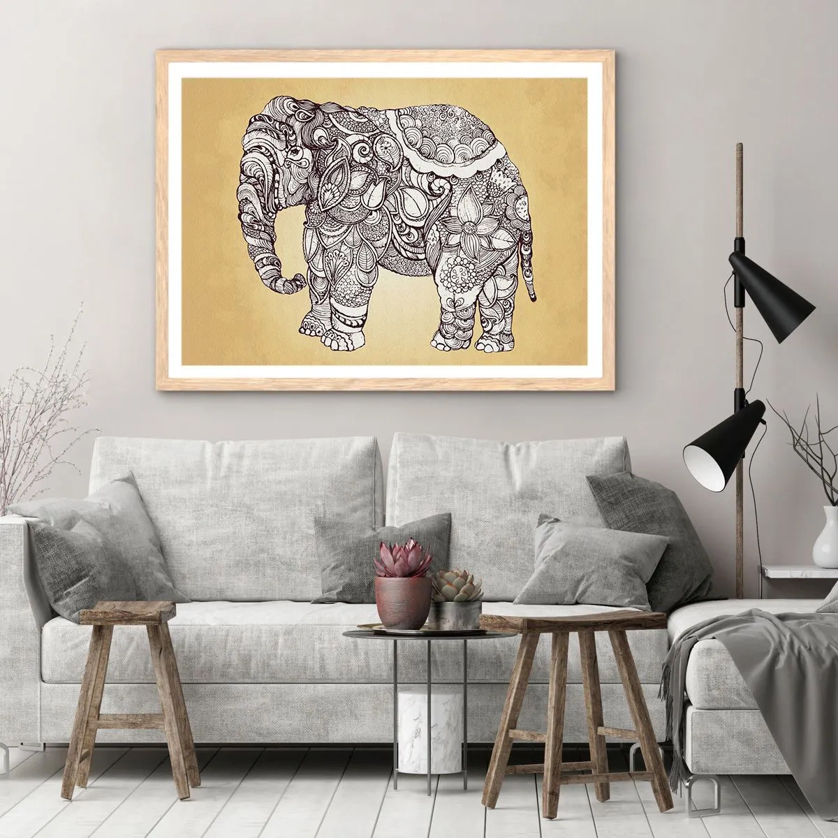 Poster in light oak frame - Hidden Elephant - 50x40 cm