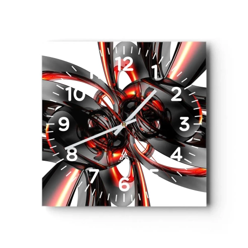Wall clock - Clock on glass - Movement in Graphite and Red - 30x30 cm