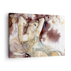 Canvas picture - Woman in artistic watercolor style with brown background - 70x50cm - In Lilly's Mood - Modern wall decoration for the living room and bedroom ARTTOR