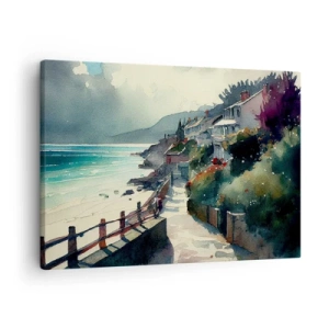 Canvas picture - Seaside promenade with houses and vegetation - 70x50cm - Mediterranean Town - Modern wall decoration for the living room and bedroom ARTTOR