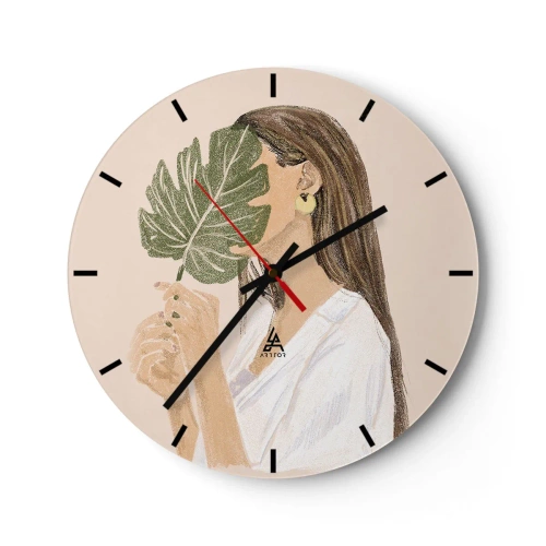 Wall clock - Clock on glass - Mysterious Portrait with a Fan - 40x40 cm