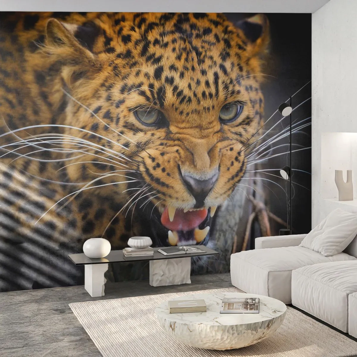 Photo Wallpaper Standard Eco - Do Not Come Close, I am Warning You! - Animals, leopard, Wild cat - 350x256 cm