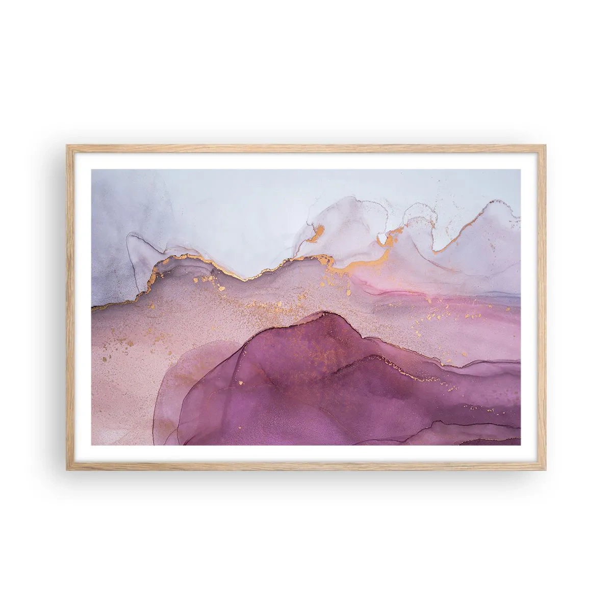 Poster in light oak frame - Waves of Violet and Purple - 91x61 cm