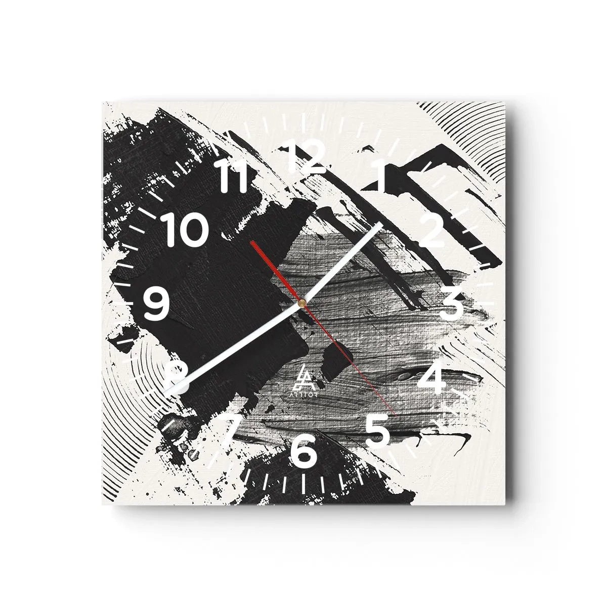 Wall clock - Clock on glass - Abstract - Expression of Black - 40x40 cm