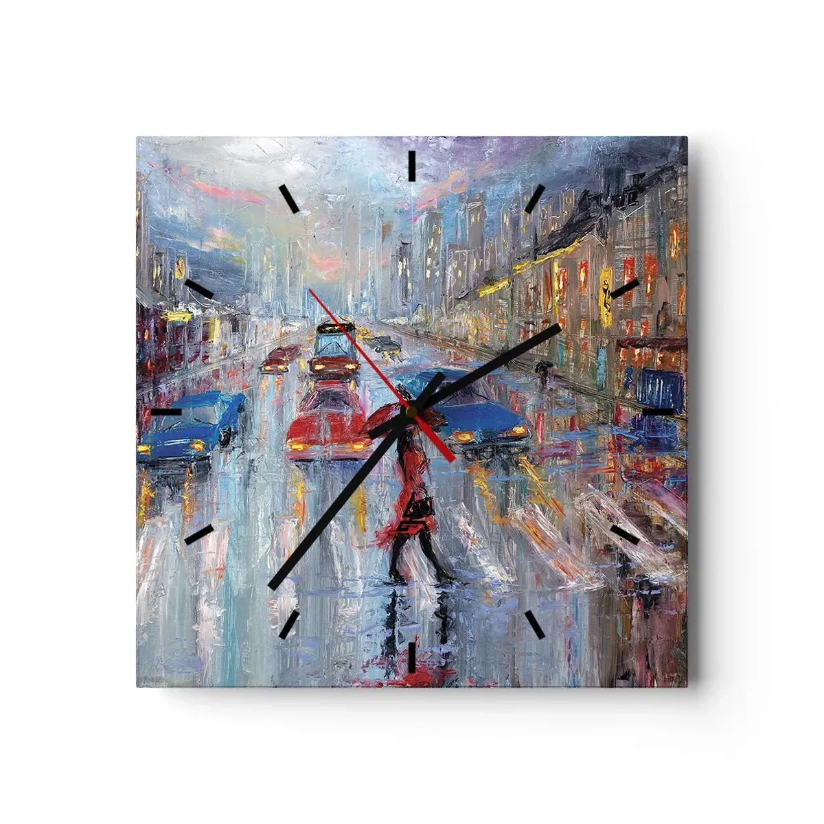 Wall clock - Clock on glass - Rainy Afternoon in a City - 30x30 cm