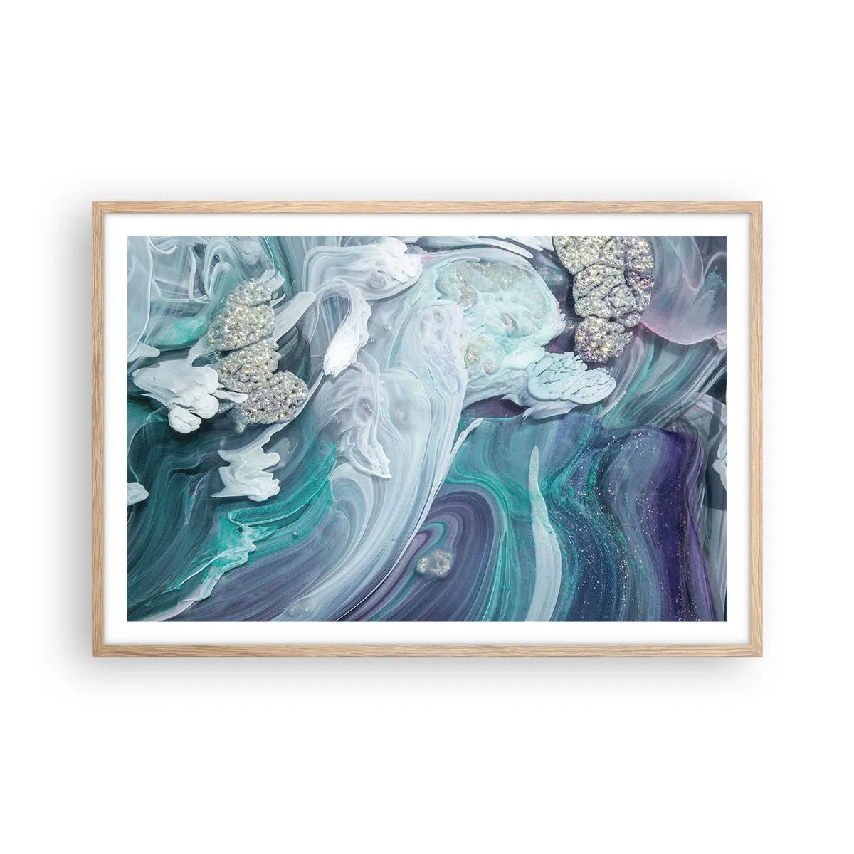 Poster in light oak frame - Currents of Blue - 91x61 cm