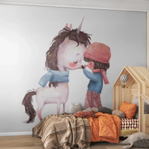 Photo Wallpaper Standard Eco - Winter Tale - For children, Unicorn, Girl - 200x140 cm
