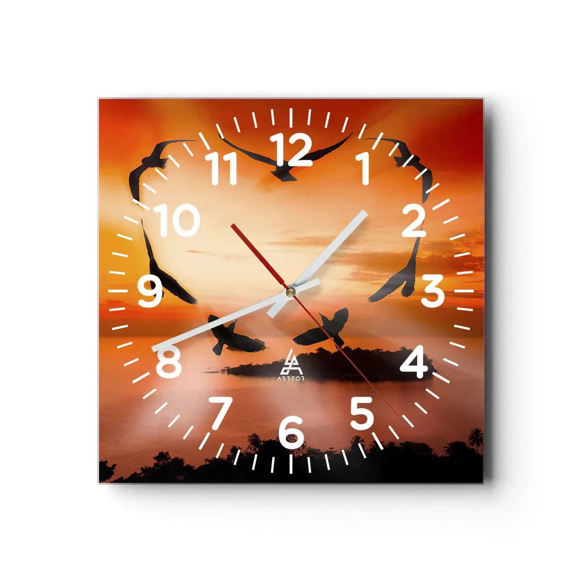 Wall clock - Clock on glass - Love the World Like Birds - 40x40 cm
