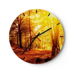 Wall clock - Clock on glass - A forest glade illuminated by the golden rays of the sun - 30x30cm - Towards Golden Plain - Modern wall decoration for the living room, kitchen, and bedroom ARTTOR