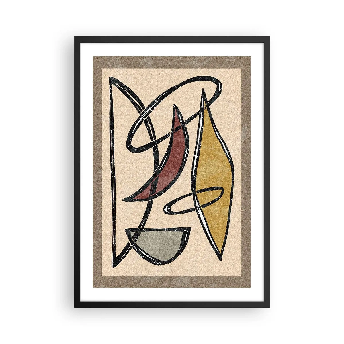 Poster in black frame - Abstract geometric composition in shades of beige and black - 50x70cm - Composition - Arches and Ovals - Modern wall decoration for the living room and bedroom ARTTOR