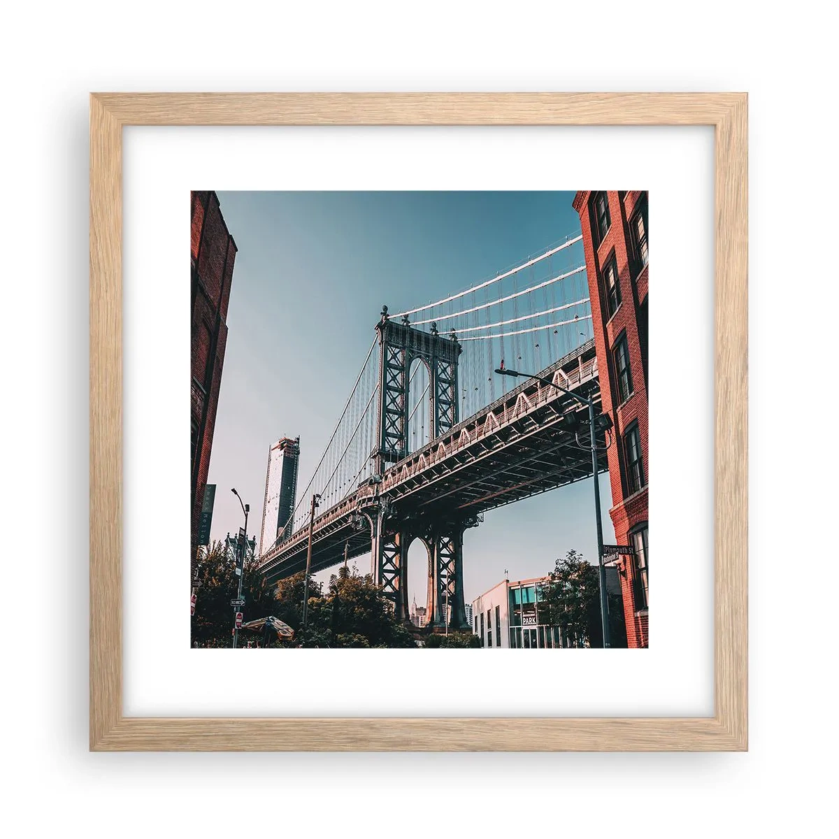 Poster in light oak frame - Over the City Waves - 30x30 cm
