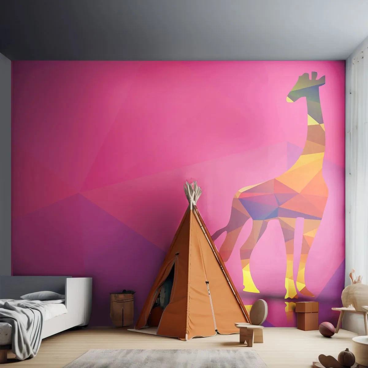 Photo Wallpaper Standard Eco - Colours of Savannah - Animals, Giraffe, Geometric Figure - 450x315 cm