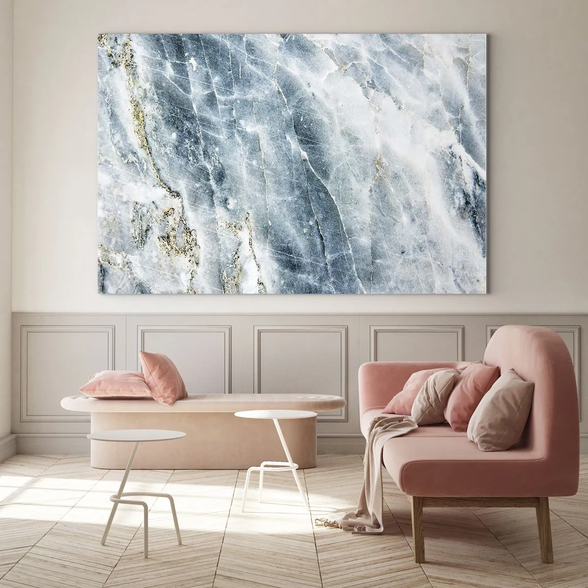 Glass picture - Abstract ice marble texture in shades of blue and white - 70x50cm - Icy World - Modern wall decoration for the living room and bedroom ARTTOR