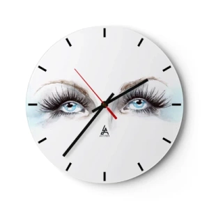 Wall clock - Clock on glass - Blue eyes with long eyelashes in an artistic watercolor style - 30x30cm - Eyes ofaAn Angel? - Modern wall decoration for the living room, kitchen, and bedroom ARTTOR