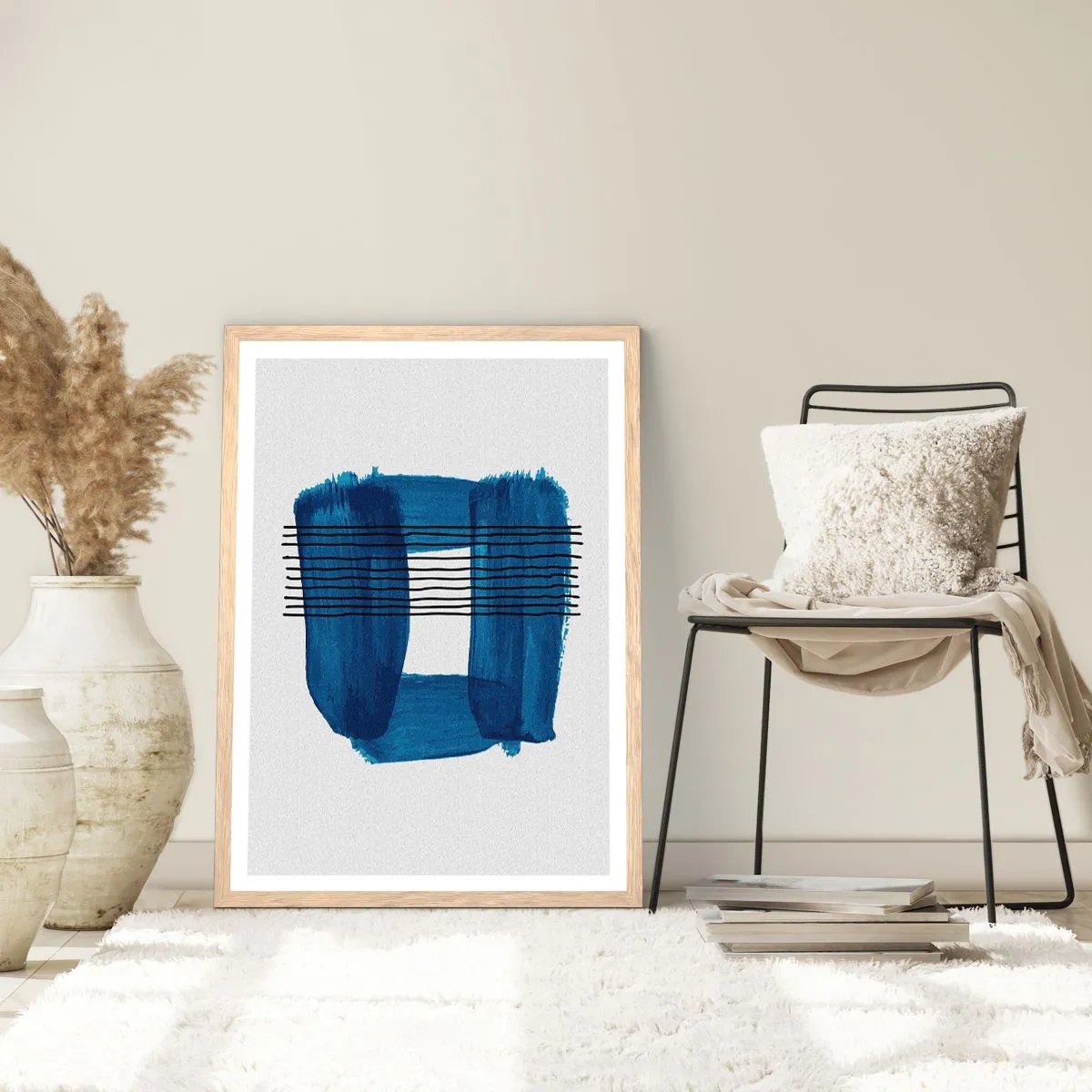 Poster in light oak frame - Blue and Black Composition - 30x40 cm