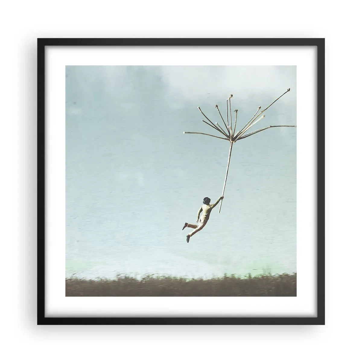 Poster in black frame - Kites, Dandelions, Wind - 50x50 cm