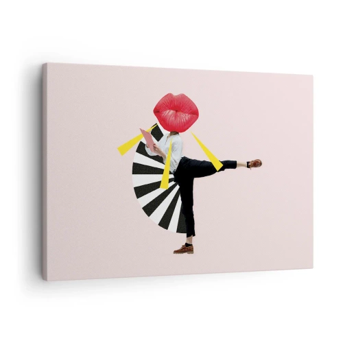 Canvas picture - Surrealistic figure with mouth and geometric elements - 70x50cm - Surrealistic Pop-Art. - Modern wall decoration for the living room and bedroom ARTTOR